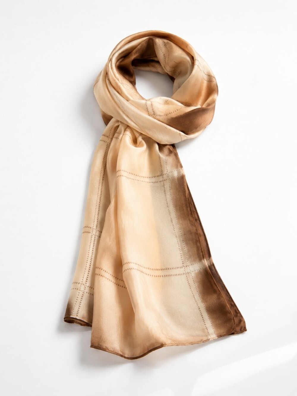 EILEEN FISHER Silk Ombre Windowpane Scarf Beige Brown